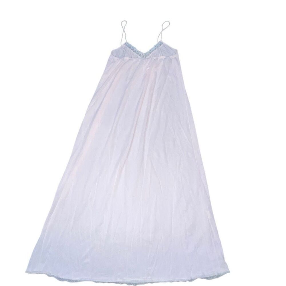 Mary McFadden Womens Size Medium Maxi Slip Dress Lingerie V Neck Lace Light Pink